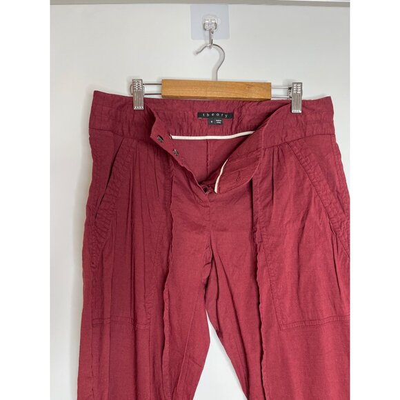 Theory Sidonia T Dark Red Stretch Linen‎ Blend Pant Trouser Cropped Size 6 - Picture 5 of 10